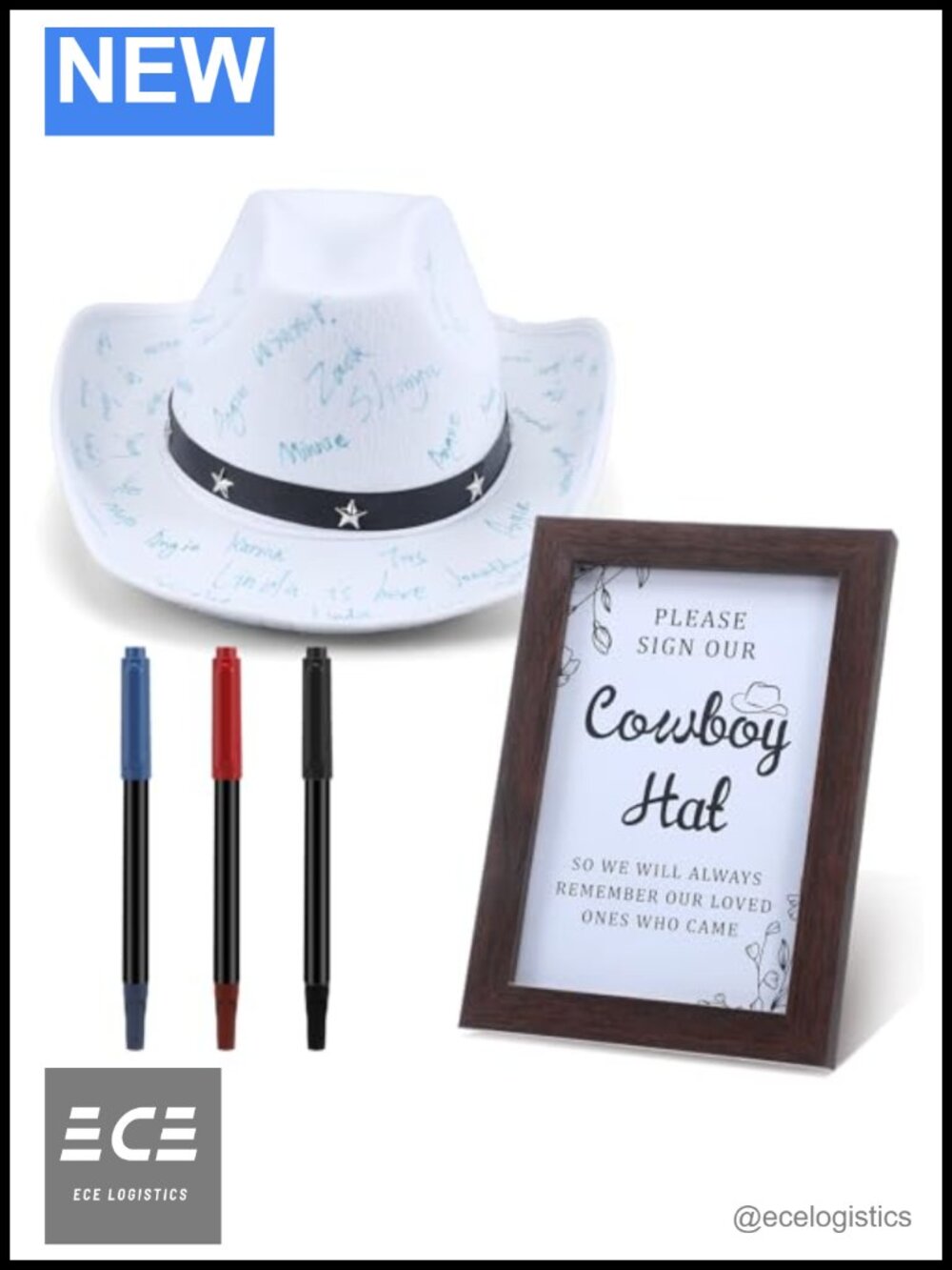 Cowboy Hat Baby Shower Guestbook Set Felt Sign-in Frame 6 Pcs Western Party
